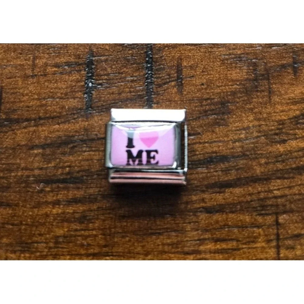 I Heart Me Italian Charm Link Stainless Steel Pink Heart 9mm Modular Bracelet